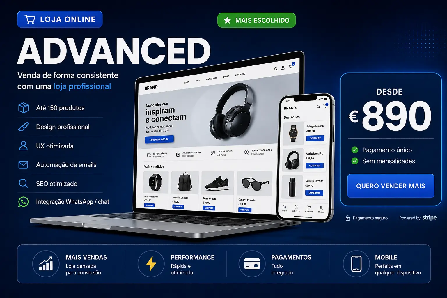 Loja Online Advanced (até 150 produtos) 1 loja online profissional